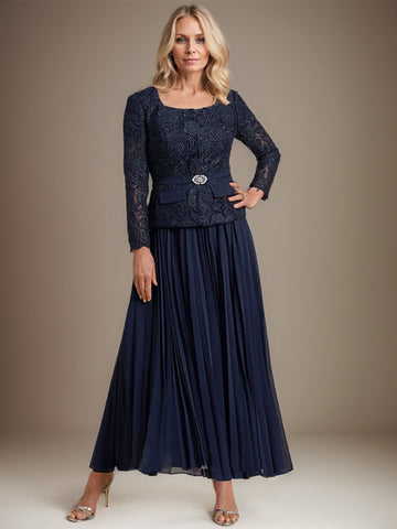 Vestido de gasa corte A, largo hasta el tobillo, para la madre de la novia, con pliegues. 