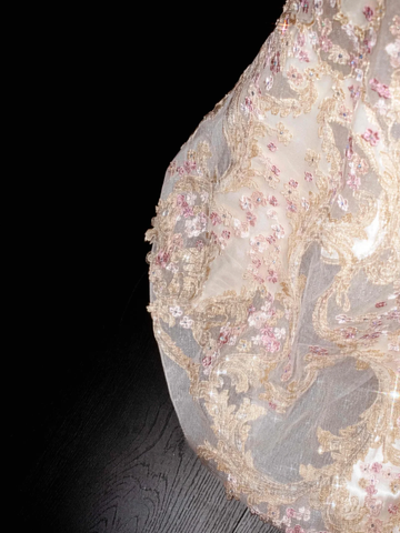 Classy Tulle Appliques Sequins Mermaid Prom Dress Slit Formal Evening Dress Y8661