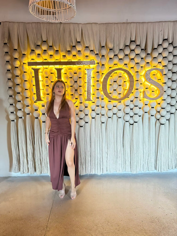 Sexy Halter Backless Brown A Line Slit Prom Dress Deep V Evening Dress Y8481