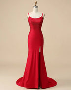 Robe de bal sirène bleu roi à fente haute et perles SYP104
