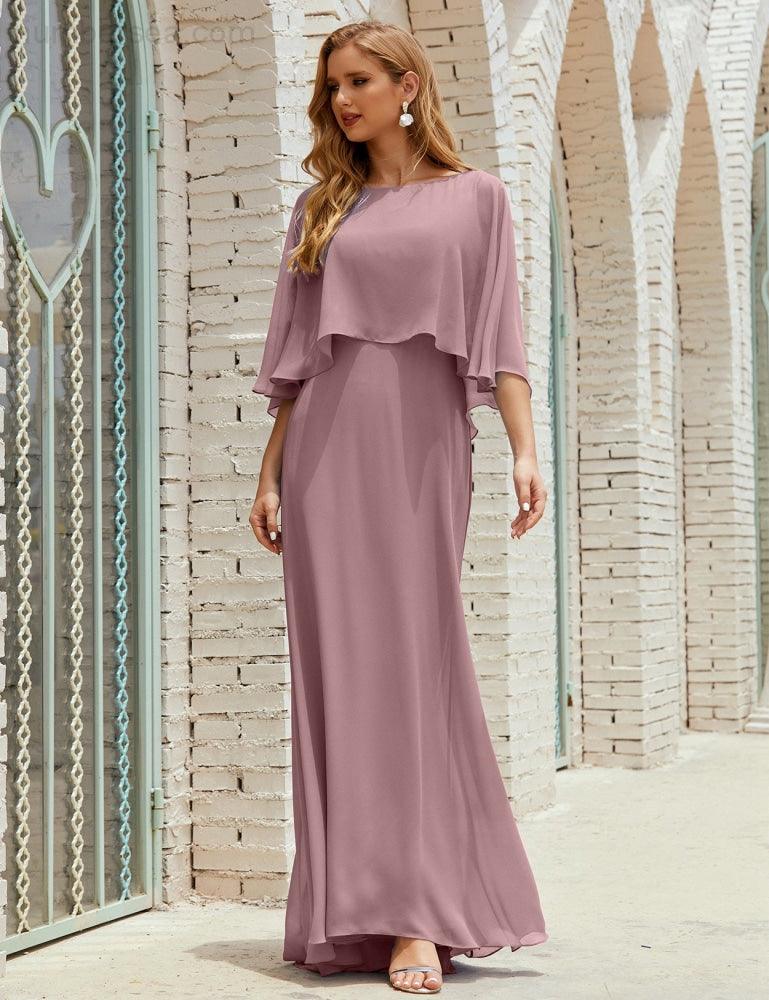 Vestido de dama de honor Sunderly para mujer, manga larga, cuello en V, de gasa, vestido formal de fiesta de boda SY28018