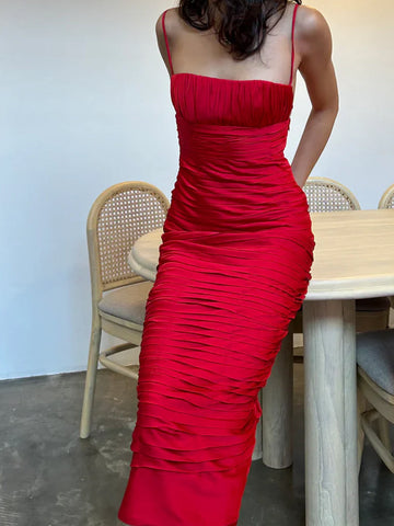 Robe de bal rose sirène à fines bretelles spaghetti, longue sans manches, Henry |