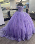 Robe de bal mexicaine lilas à corset pour quinceañera, ornée d'appliqués en dentelle (Y1476)