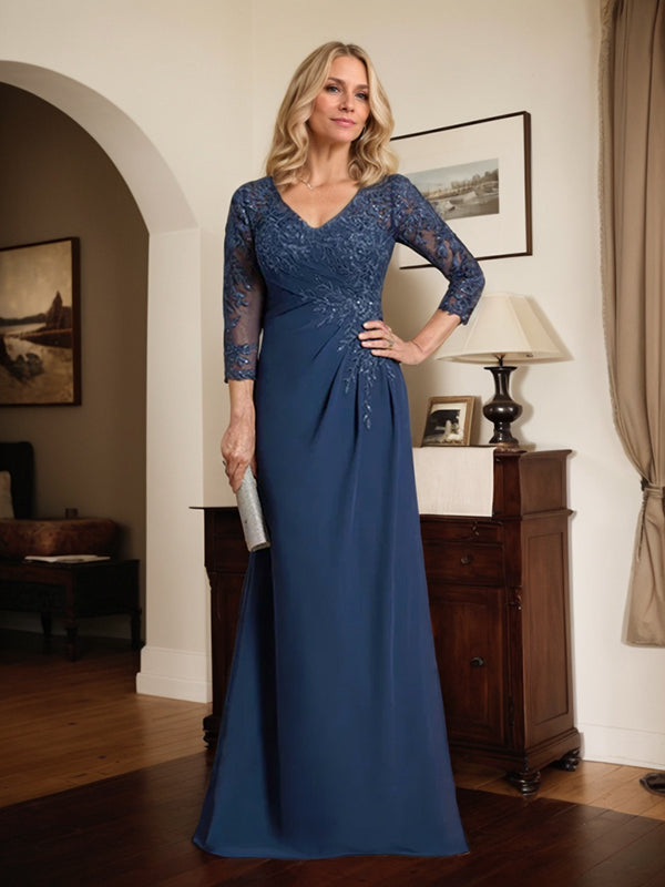 Vestido de novia de corte recto/columna, escote en V ilusión, largo hasta el suelo, de gasa de encaje con lentejuelas plisadas. 