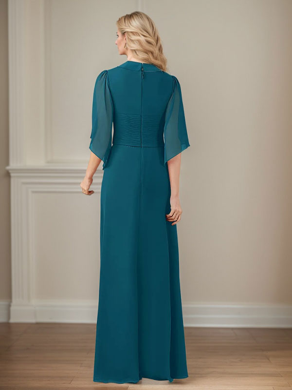 Robe de mère longue en mousseline à sequins, coupe trapèze et col en V