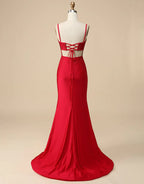 Robe de bal sirène bleu roi à fente haute et perles SYP104