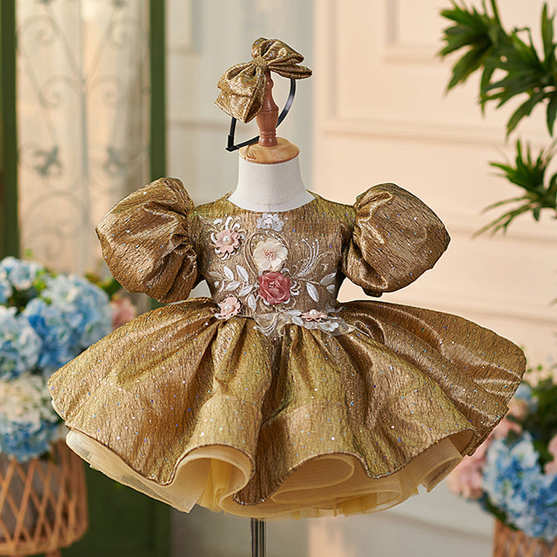 Vestido de fiesta de primer cumpleaños para niña, de jacquard hasta la rodilla 