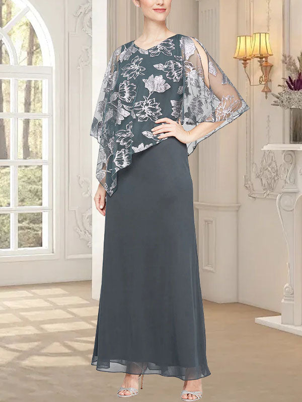 Vestido largo de malla brillante con corpiño asimétrico superpuesto de diseño novedoso 