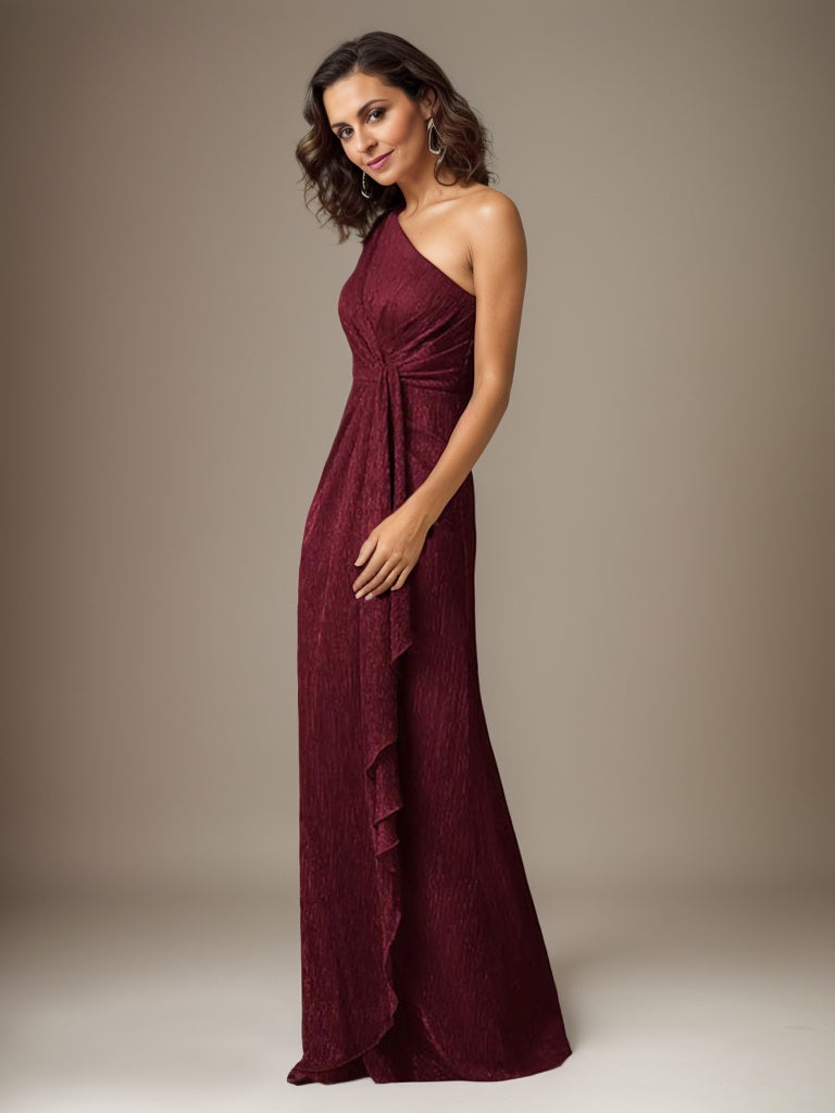 Vestido Ruby Sheath de malla metálica con un solo hombro para la madre de la novia
