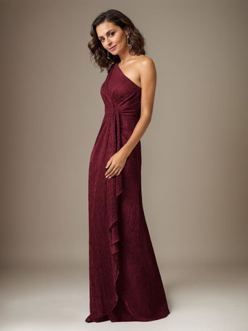 Ruby Sheath One Shoulder Metallic Mesh Dress Mother of the Bride Dress