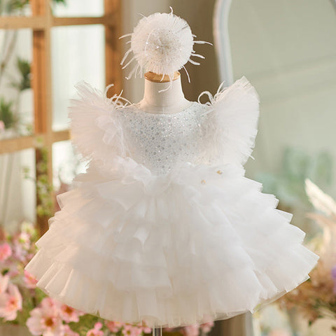 Sequins Tulle Knee-length 1st Birthday Party Dress