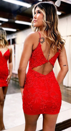 Robe de bal moulante à fines bretelles courtes et dentelle rouge pour adolescentes, modèle Y2493