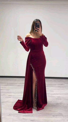 Vestido de noche ajustado y sexy con hombros descubiertos Y5803