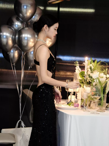 Black Sequins Sparkling Evening Dress Sexy Backless Evening Gown Y1124