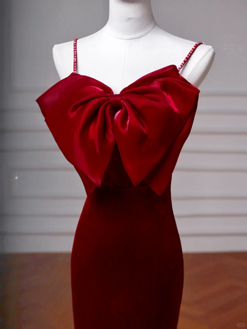 Charming Burgundy Velvet Slit Mermaid Evening Dress Long Prom Dress Y8603