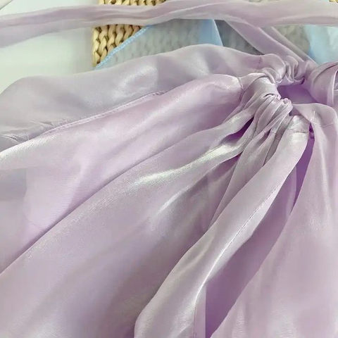 Simple Blue Organza Halter Layered Mini Prom Dress Homecoming Dress Y8089