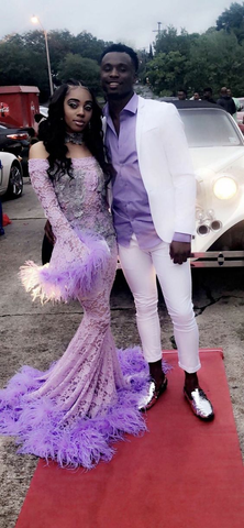 Robe de soirée sirène en dentelle lavande pour filles noires Y4272