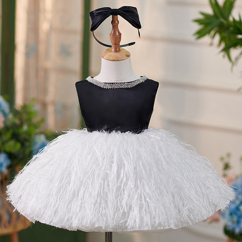 Vestido de satén hasta la rodilla para fiesta de primer cumpleaños de niña