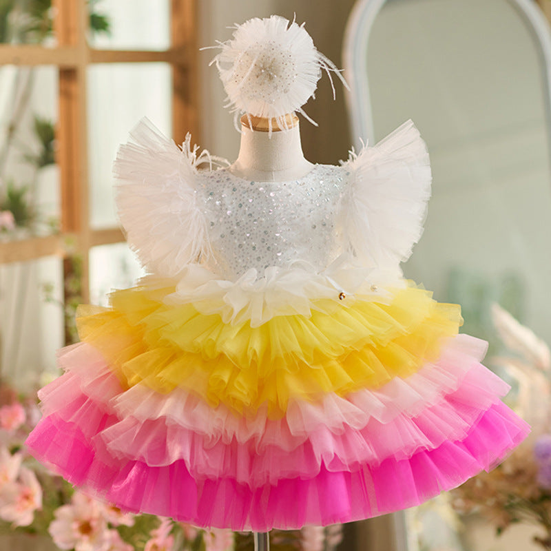 Vestido de fiesta de cumpleaños de 1 año con lentejuelas y tul hasta la rodilla 