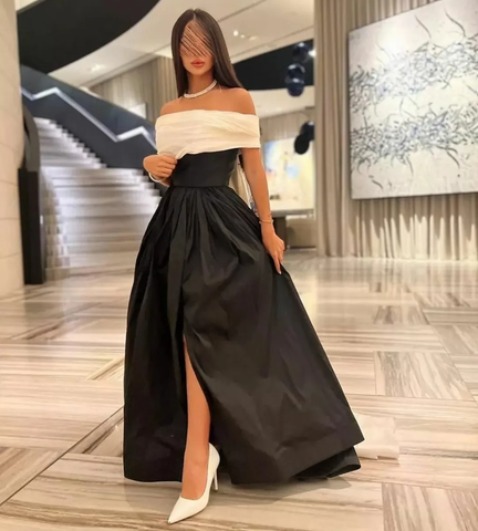 Robe de bal de luxe en satin noir et blanc avec traîne amovible, confectionnée sur mesure, robe de soirée cocktail Y5025
