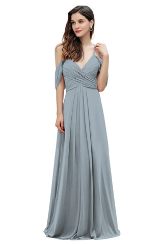 Elegant Off Shoulder Spaghetti Straps Aline Chiffon Bridesmaid Dress Floor Length Wedding Party Dress