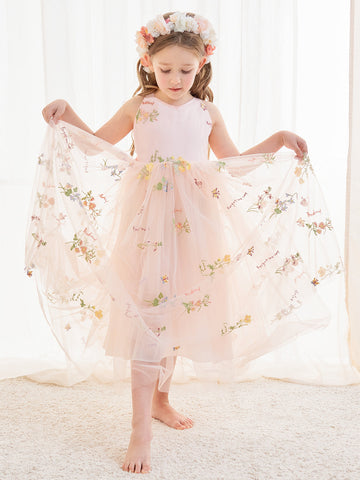 Robe rose en tulle coupe trapèze, longueur cheville (2003227599) 