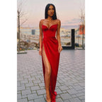 Robe de bal longue fendue à bretelles spaghetti pour femme
