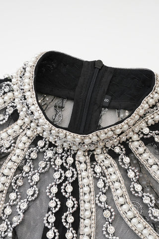 Vestido largo de noche de tul con cintura baja y cuentas de perlas de cristal de lujo 