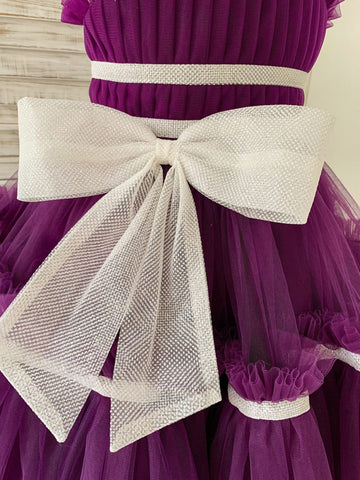 Vestido morado de tul hasta la rodilla (2003227603) 