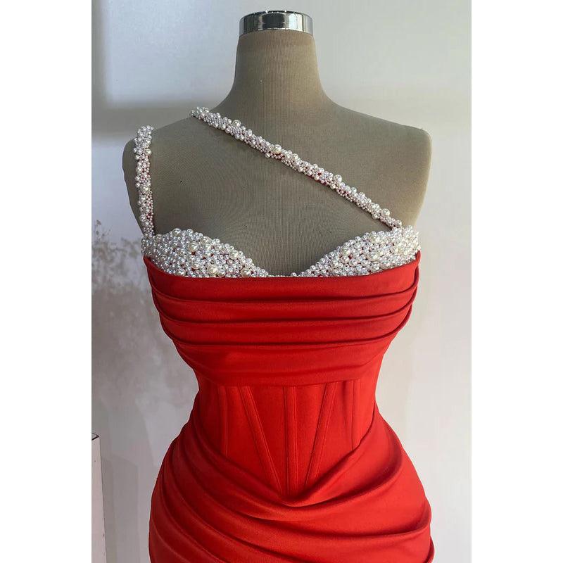 Robe de bal de fin d'année sexy et chaude, asymétrique, drapée et perlée