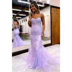 Vestido largo de fiesta para mayores con escote en forma de corazón y apliques de encaje