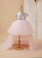 Vestido de princesa/vestido de tul rosa para niña de las flores de cumpleaños 