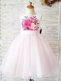Vestido de niña de las flores de corte A, de satén y tul, hasta la rodilla 