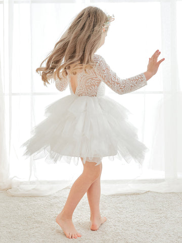 Vestido blanco de tul y encaje hasta la rodilla (2003227580) 