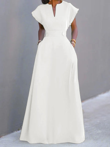 Vestidos largos de noche de color liso con mangas volantes y escote en V con abertura lateral 