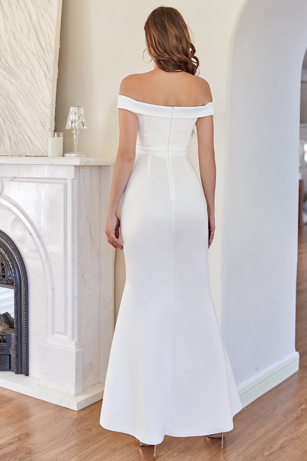 Robe de bal sirène bordeaux à épaules dénudées