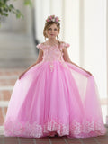 Vestido de gala/princesa rosa con cola de encaje para cumpleaños 