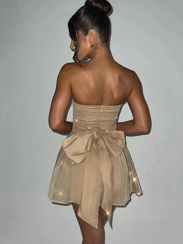 Vestido corto de malla sexy de doble capa sin mangas, con cremallera, ajustado, con volantes y brillo, ideal para fiestas, clubes y eventos nocturnos. 