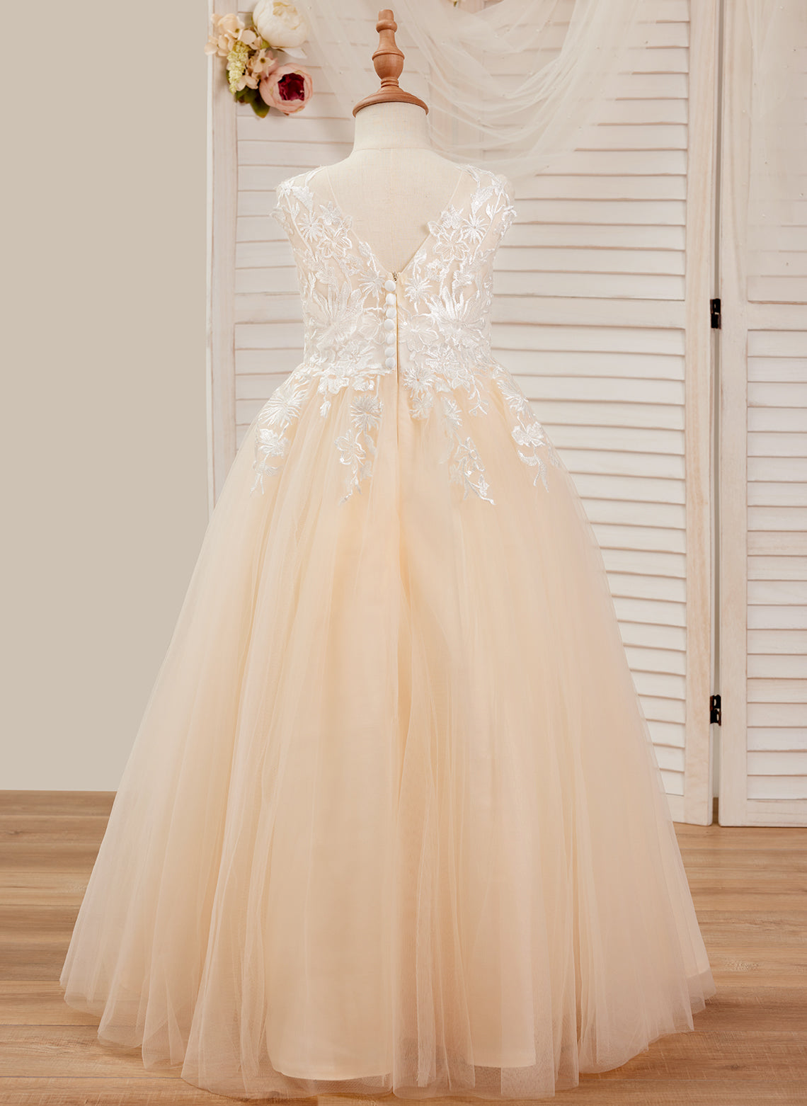 Vestido rosa de corte A, largo hasta el suelo, de tul y encaje (010226589) 