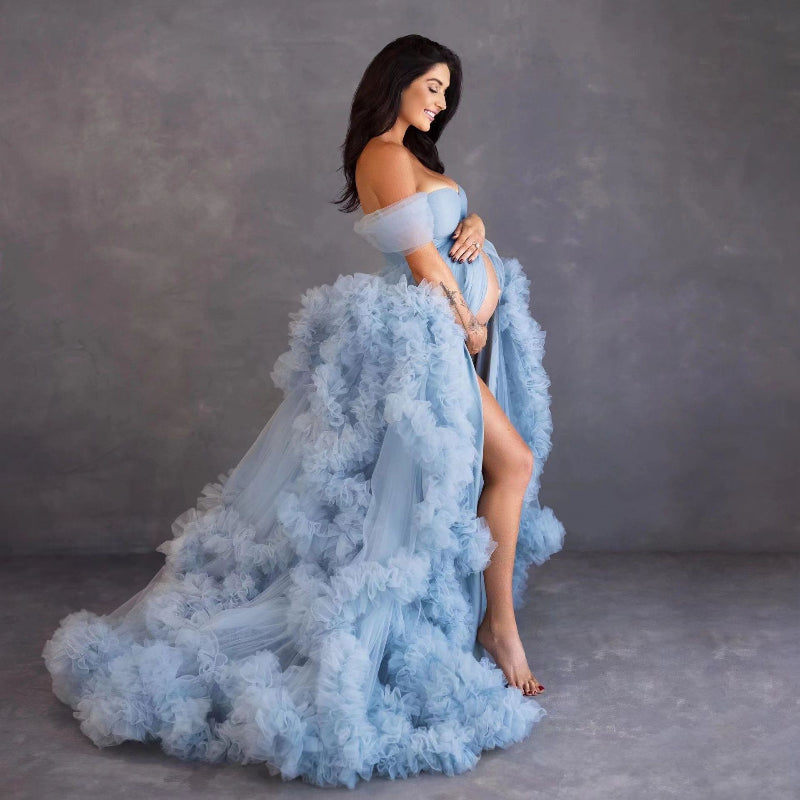 Ropa de maternidad para fotos, bata de mañana de un solo hombro, muy vendida.