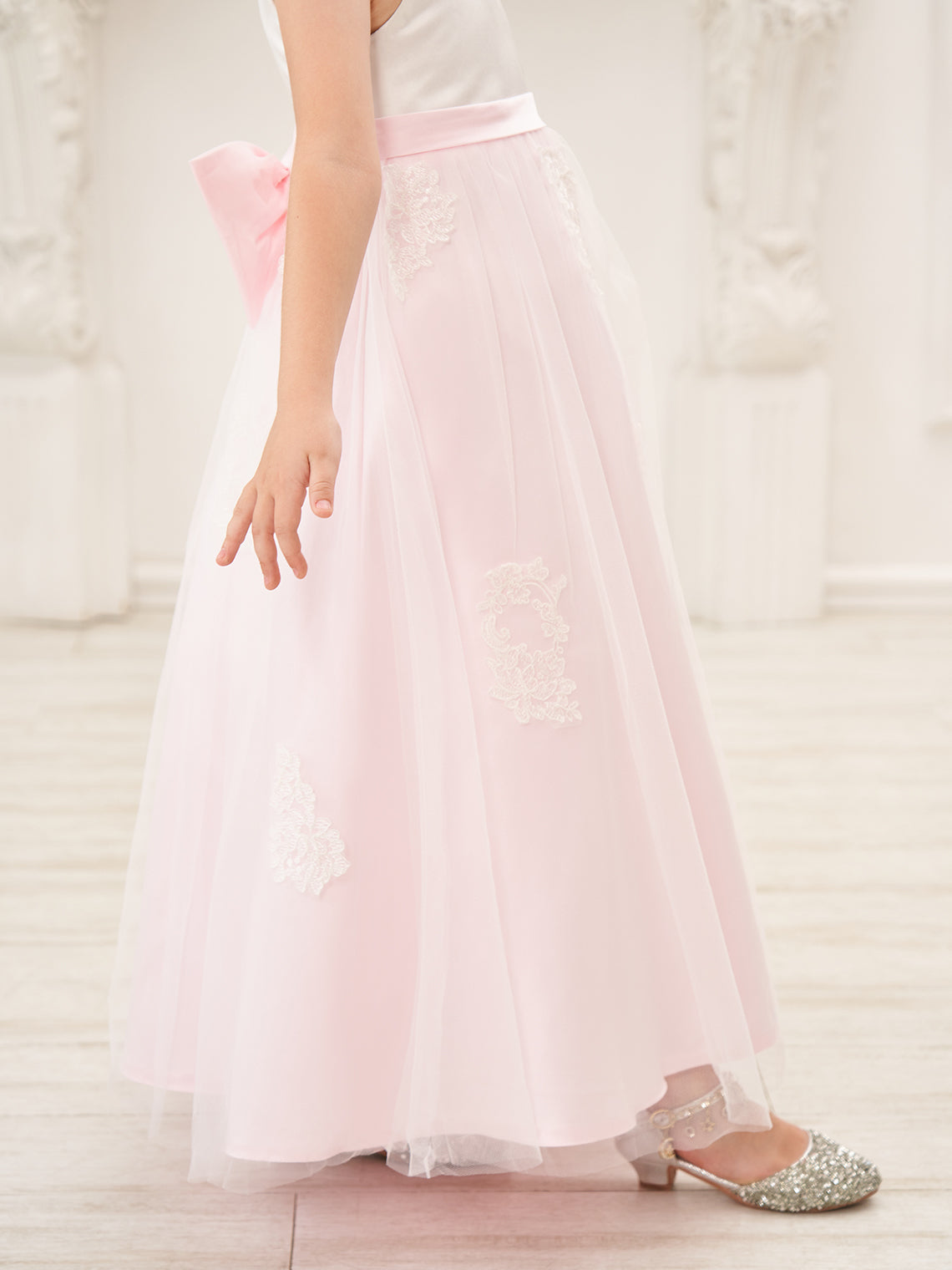 Vestido rosa de corte A, largo hasta el tobillo, de tul satinado (2003227111) 