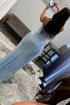 Sheath Sweetheart Lilac Sequins Long Prom Dress with Feather