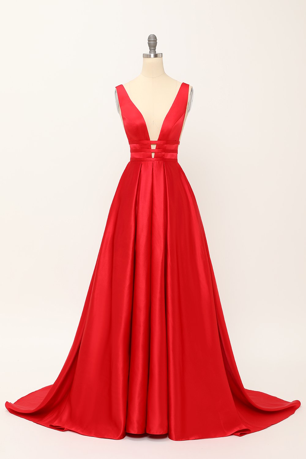 Robe de bal longue en satin rose poudré
