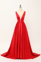 Robe de bal longue en satin rose poudré
