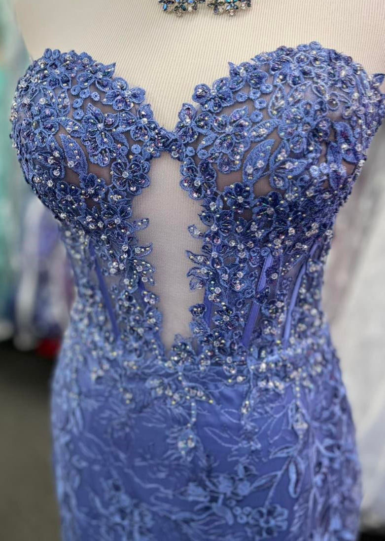 Terry | Vestidos largos de sirena con apliques de encaje y escote corazón negros