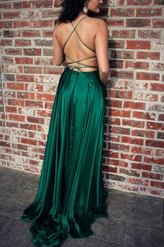 Satin A-line Backless Simple Prom Dress
