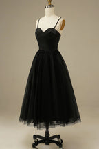 Tulle A-line Midi Simple Prom Dress