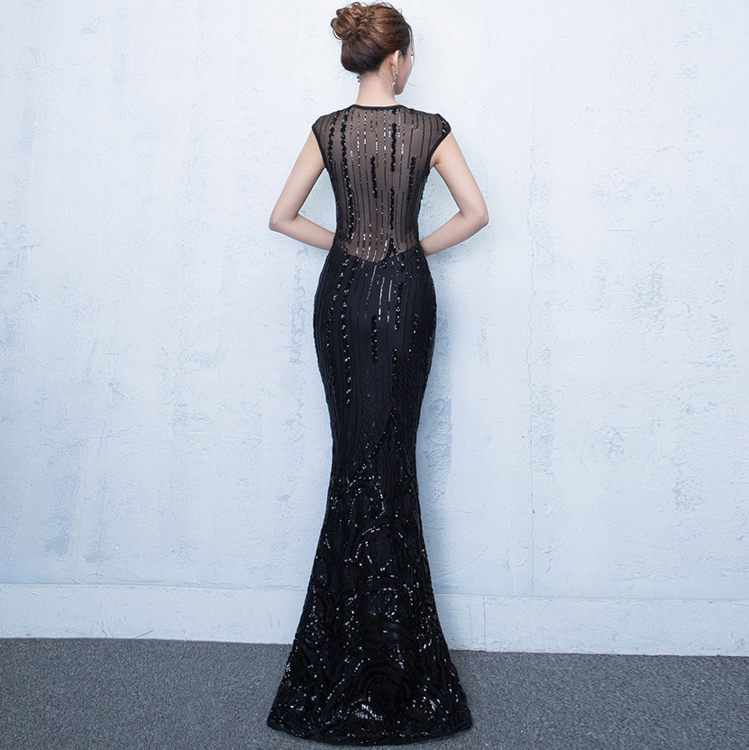 Vestido de noche para banquetes: Elegante vestido de corte sirena ajustado para mujer, perfecto para reuniones anuales de otoño/invierno. 