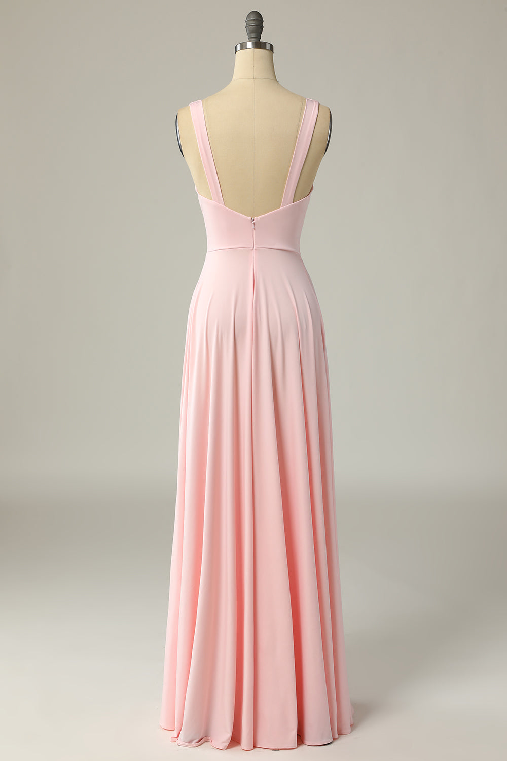 Robe de bal longue jaune classique trapèze à col en V et fente sur le devant