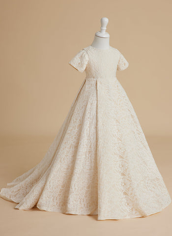 A-line Lace Sweep Train Ivory Dress (010146744)